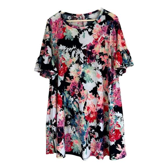 Bellamie Dress with Pockets Womens XL Pink Flare Sleeve Modest Colorful - Picture 1 of 5